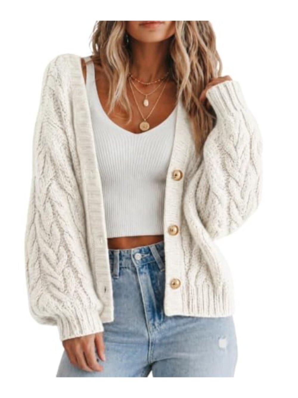Cable Knit Cardigan Sweater Long Sleeve Loose Fall Outerwear